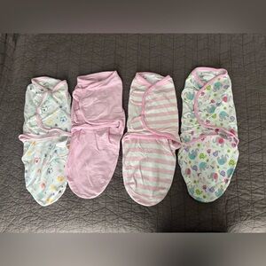 BUNDLE - lot of 4 baby girl velcro swaddle me baby swaddles size sm/med